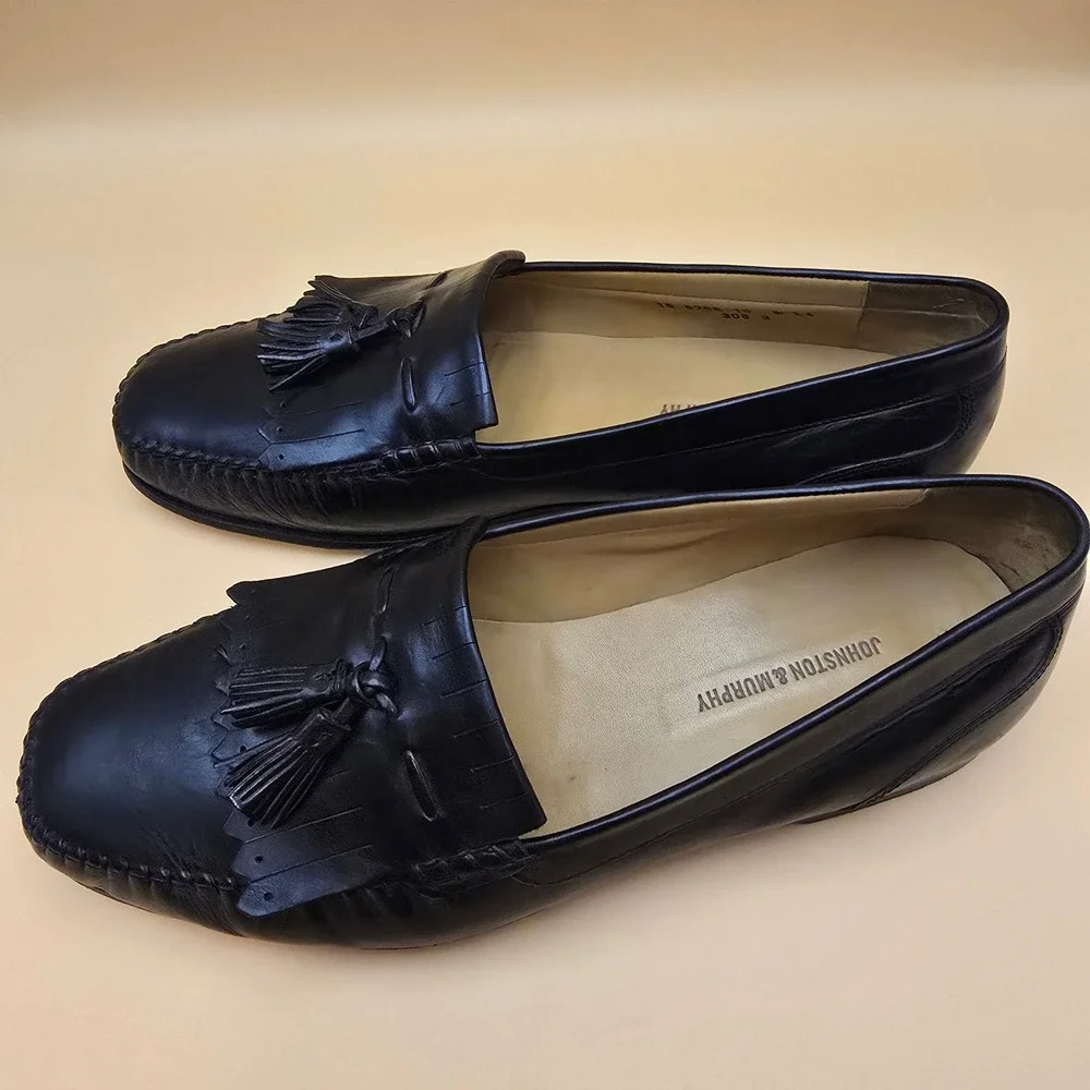 Johnston & Murphy‎ Black Leather Tassel Kiltie Loafers Mens 10W Dress Shoes